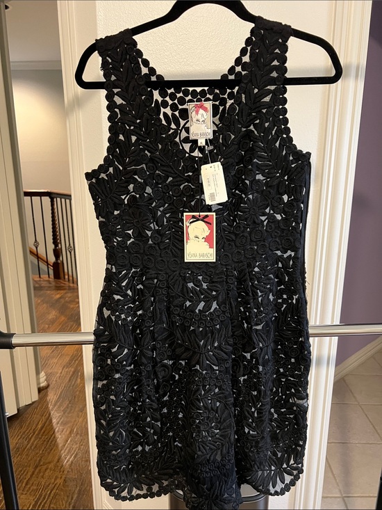 Yoana Baraschi Dresses & Skirts - Yoana Baraschi Black Floral Crochet Mini Dress Sheer 100% Silk